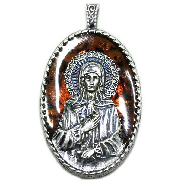Серебряная икона с янтарём