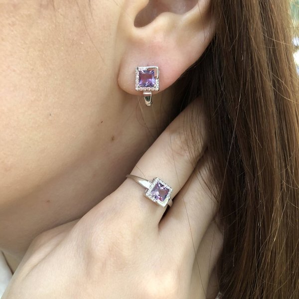 Серебряные серьги с&nbsp;аметистом