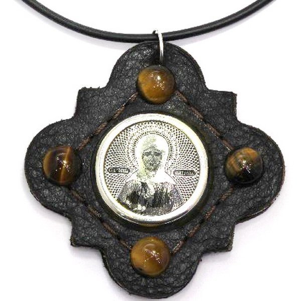 Серебряная икона с обсидианом