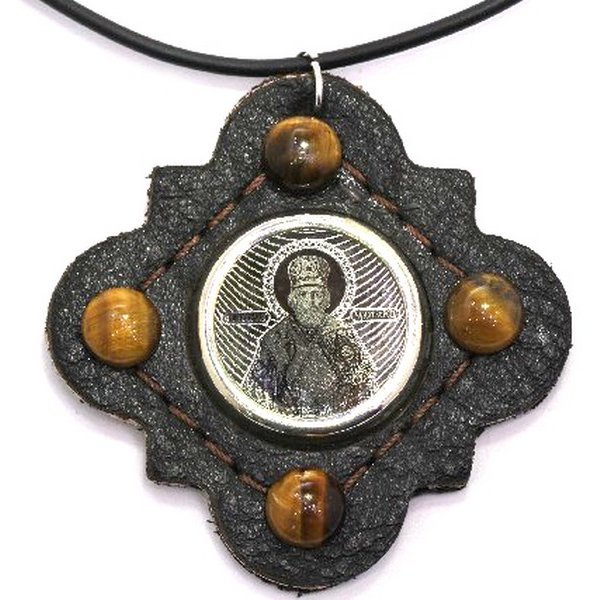 Серебряная икона с обсидианом