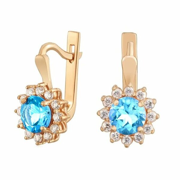 Золотые серьги с&nbsp;топазом и&nbsp;фианитом