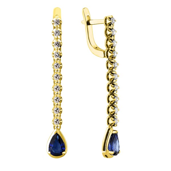 Золотые серьги с&nbsp;сапфиром и&nbsp;бриллиантом