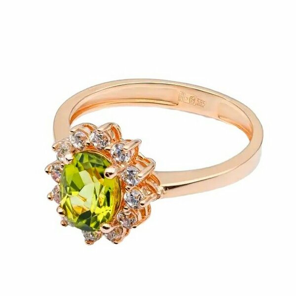 Золотое кольцо с хризолитом и фианитом