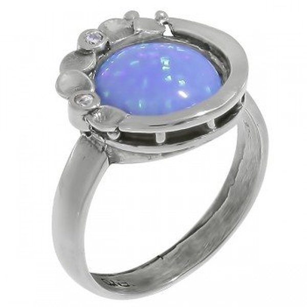 Серебряное кольцо с цирконием и опалом синтетическим