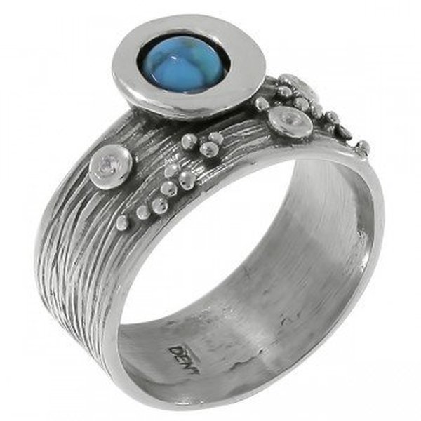 Серебряное кольцо с цирконием и бирюзой