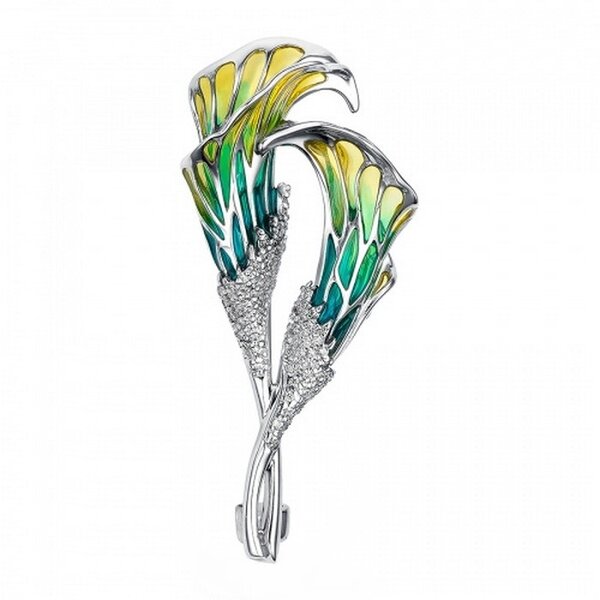 Серебряная брошь с&nbsp;эмалью и&nbsp;фианитом