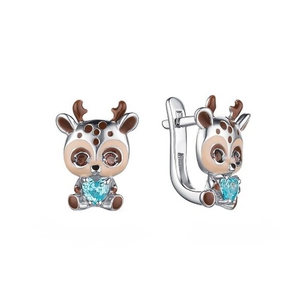 Серебряные серьги детские с&nbsp;эмалью и&nbsp;фианитом