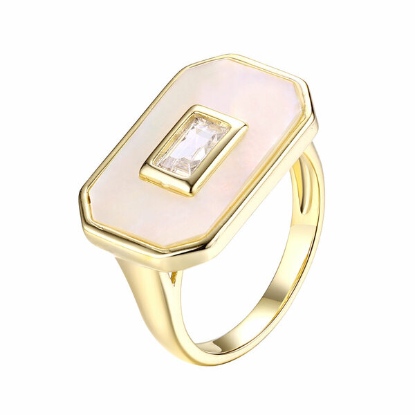 Серебряное кольцо с&nbsp;фианитом, позолотой и&nbsp;перламутром