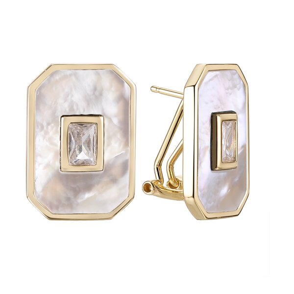 Серебряные серьги с&nbsp;фианитом, позолотой и&nbsp;перламутром