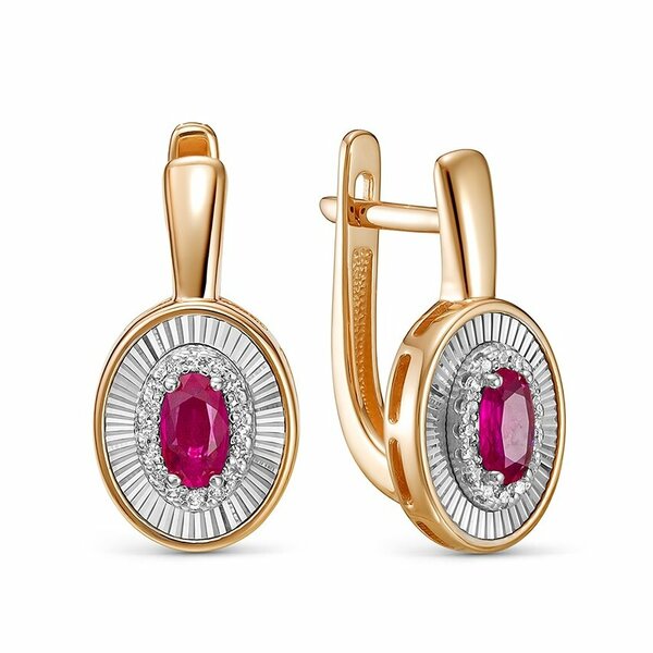 Золотые серьги с&nbsp;рубином и&nbsp;бриллиантом