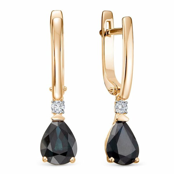 Золотые серьги с&nbsp;сапфиром и&nbsp;бриллиантом