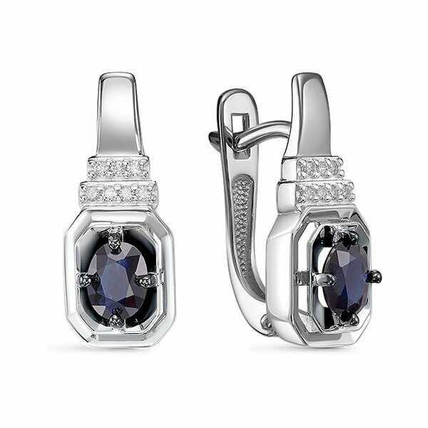 Золотые серьги с&nbsp;сапфиром и&nbsp;бриллиантом