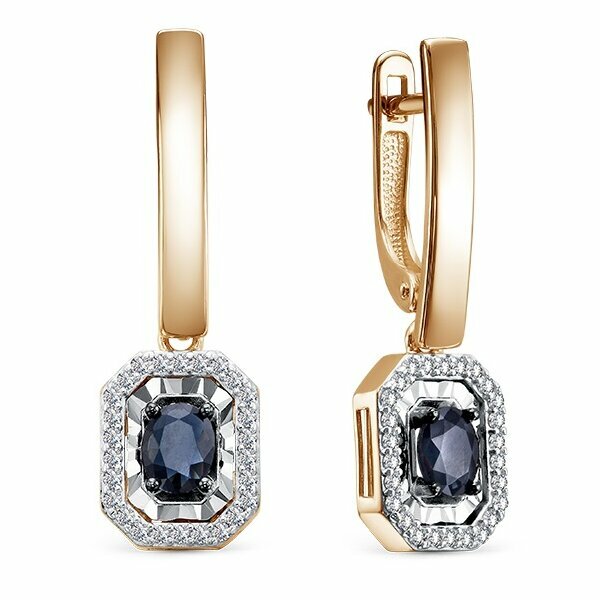 Золотые серьги с&nbsp;сапфиром и&nbsp;бриллиантом