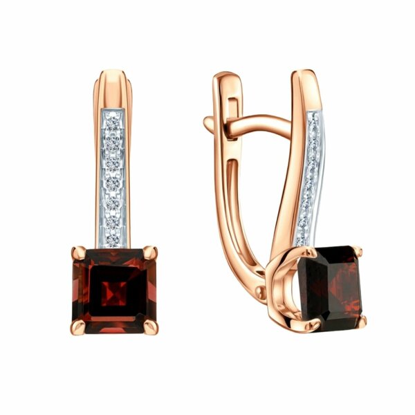 Золотые серьги с&nbsp;гранатом и&nbsp;бриллиантом