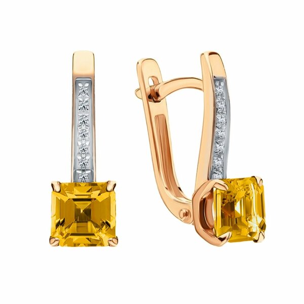 Золотые серьги с&nbsp;цитрином и&nbsp;бриллиантом