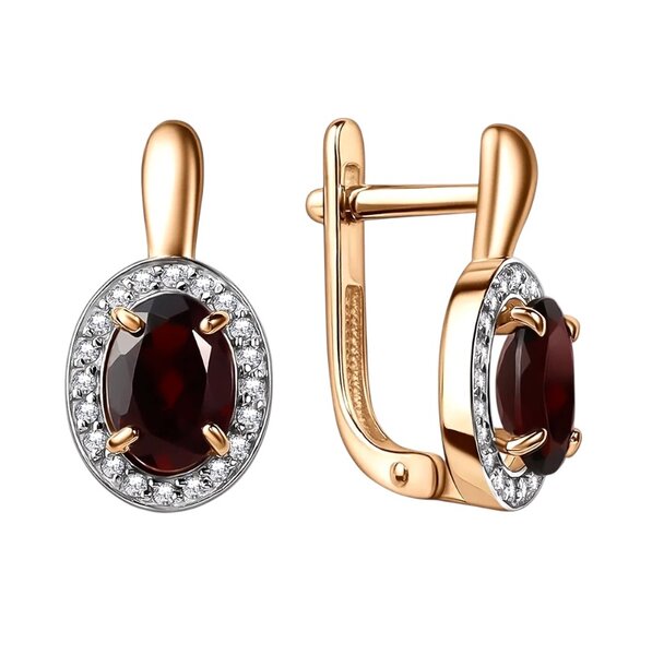 Золотые серьги с&nbsp;гранатом и&nbsp;фианитом