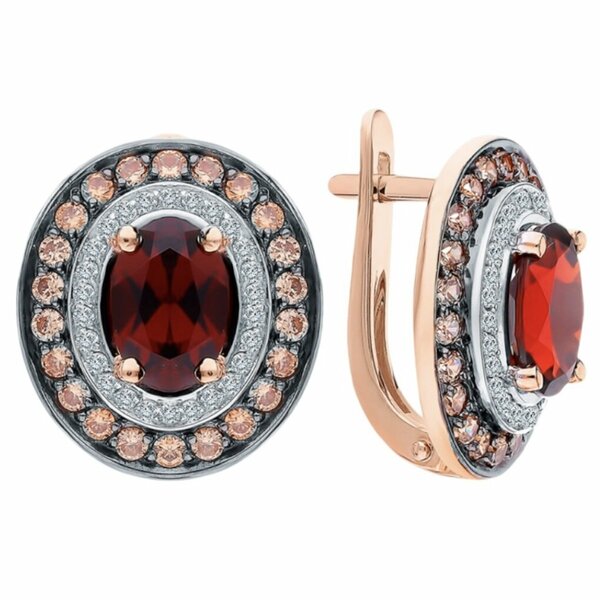Золотые серьги с&nbsp;фианитом и&nbsp;гранатом