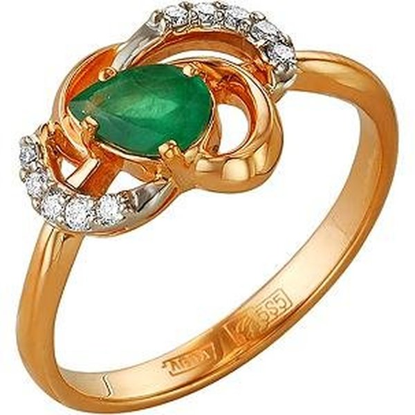 Золотое кольцо с изумрудом и бриллиантом