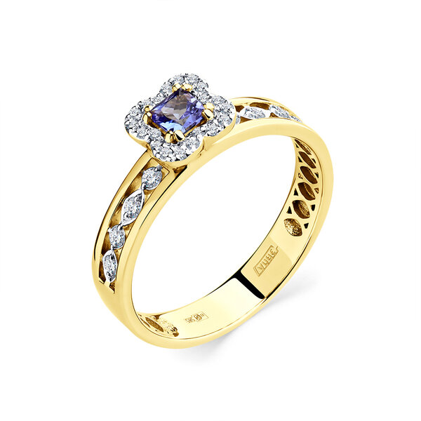 Золотое кольцо с танзанитом и бриллиантом