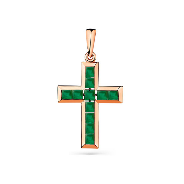 Золотой крест с агатом зеленым
