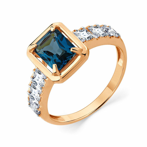 Золотое кольцо с топазом лондон и фианитом