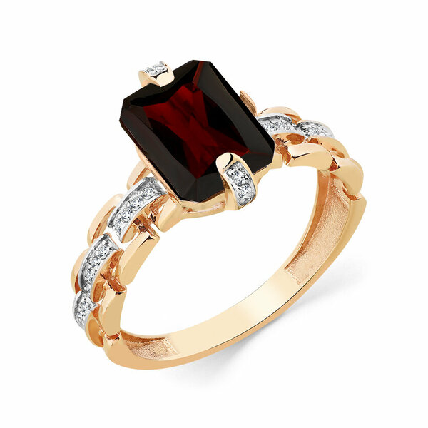 Золотое кольцо с гранатом и фианитом