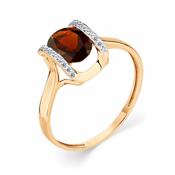 Золотое кольцо с гранатом и фианитом