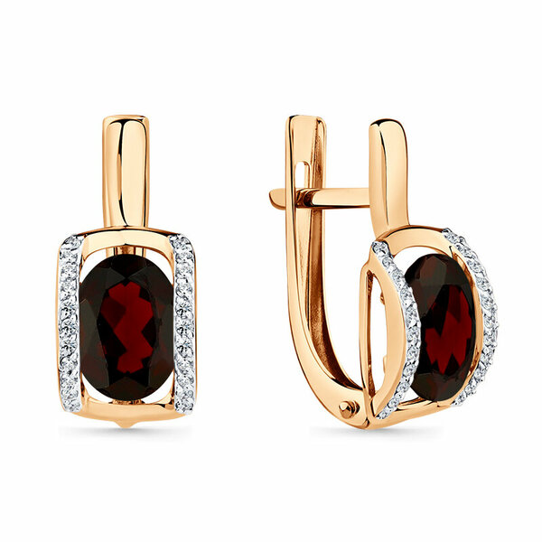 Золотые серьги с гранатом и фианитом