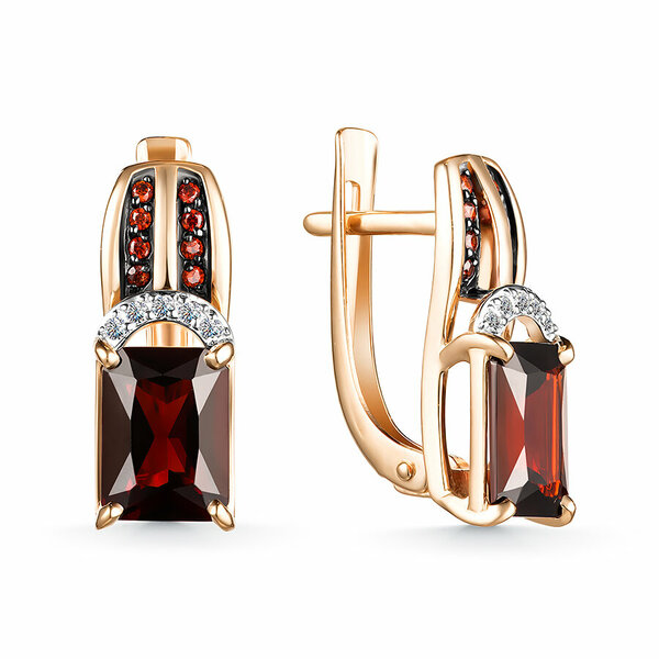 Золотые серьги с гранатом и фианитом