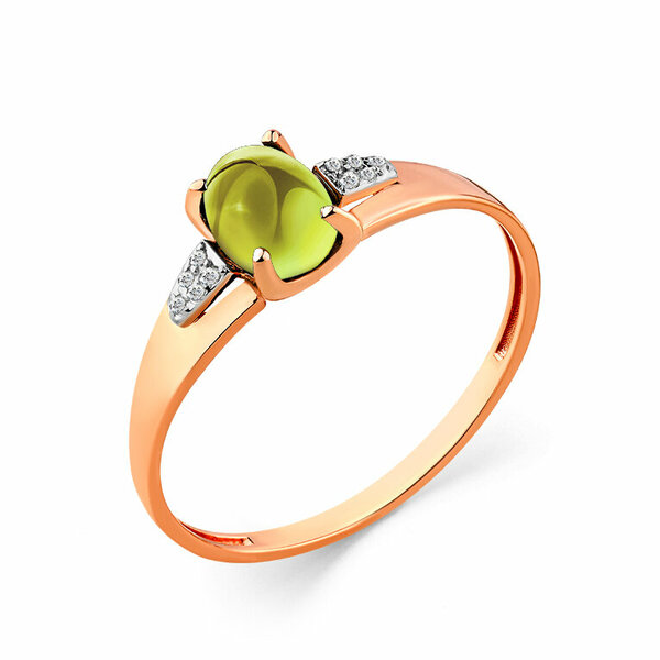 Золотое кольцо с хризолитом и фианитом