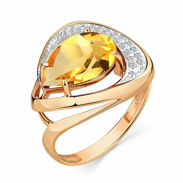 Золотое кольцо с&nbsp;цитрином и&nbsp;фианитом