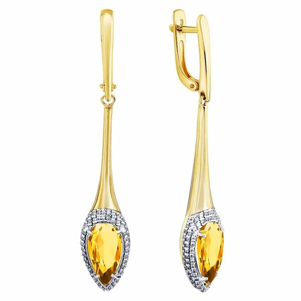 Золотые серьги с&nbsp;цитрином и&nbsp;фианитом