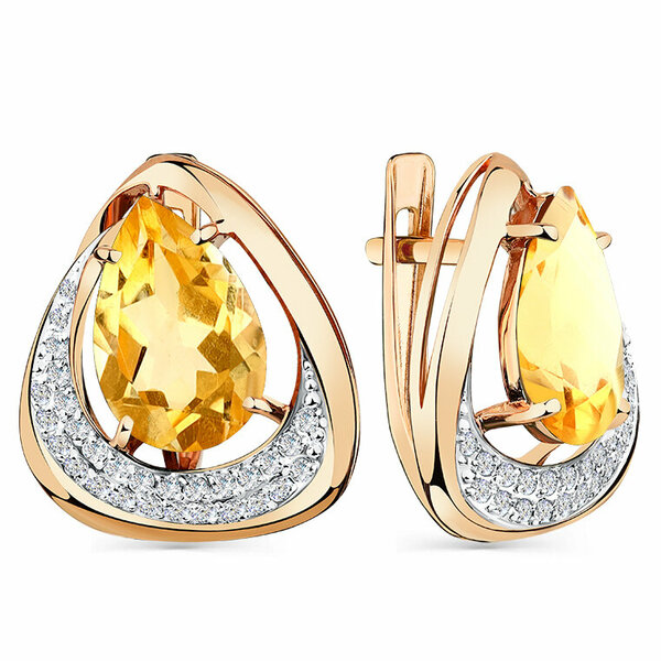 Золотые серьги с&nbsp;цитрином и&nbsp;фианитом
