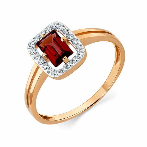 Золотое кольцо с гранатом и фианитом