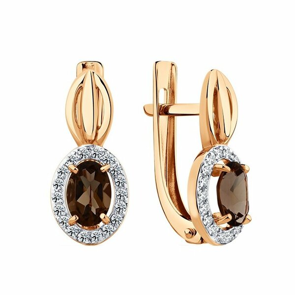 Золотые серьги с&nbsp;раух-топазом и&nbsp;фианитом