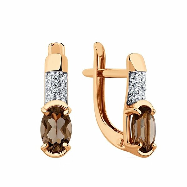 Золотые серьги с&nbsp;раух-топазом и&nbsp;фианитом