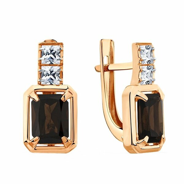 Золотые серьги с&nbsp;раух-топазом и&nbsp;фианитом