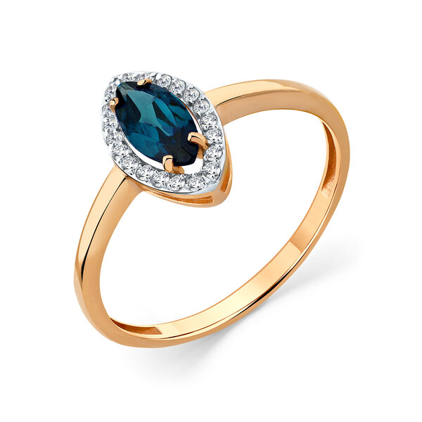 Золотое кольцо с&nbsp;топазом лондон и&nbsp;фианитом