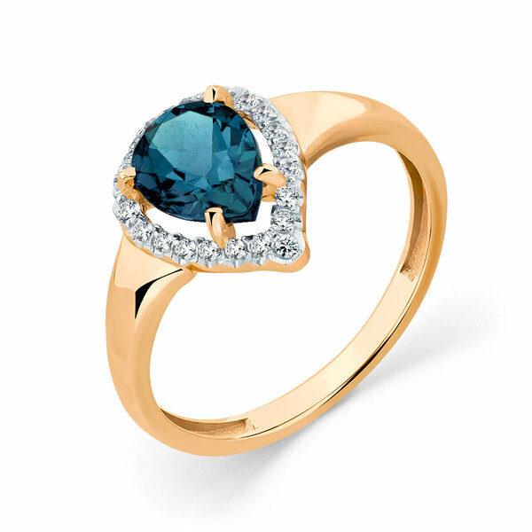 Золотое кольцо с&nbsp;топазом лондон и&nbsp;фианитом