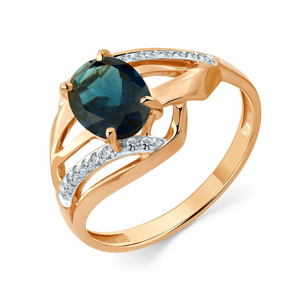 Золотое кольцо с&nbsp;топазом лондон и&nbsp;фианитом
