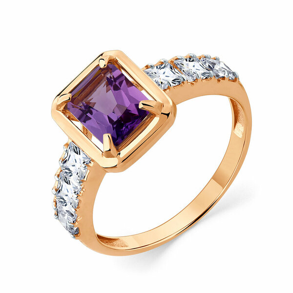 Золотое кольцо с&nbsp;аметистом и&nbsp;фианитом