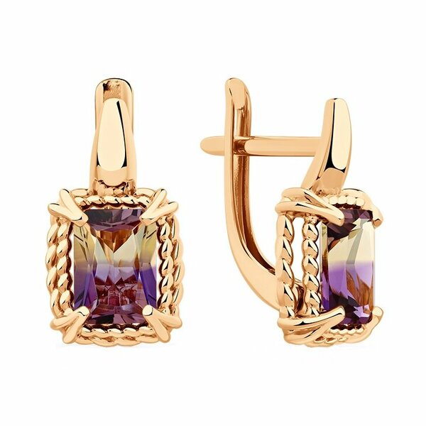 Золотые серьги с&nbsp;аметрином синтетическим
