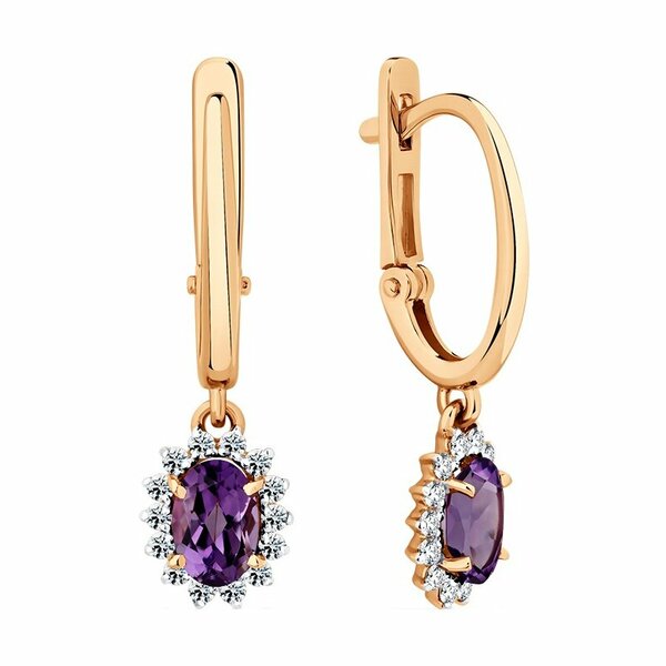 Золотые серьги с&nbsp;александритом выращенным и&nbsp;фианитом