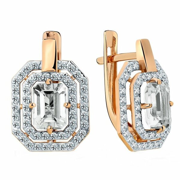 Золотые серьги с&nbsp;горным хрусталём и&nbsp;фианитом