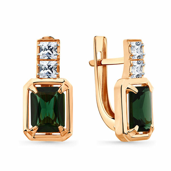 Золотые серьги с&nbsp;турмалином синтетическим и&nbsp;фианитом
