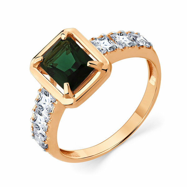 Золотое кольцо с&nbsp;турмалином синтетическим и&nbsp;фианитом