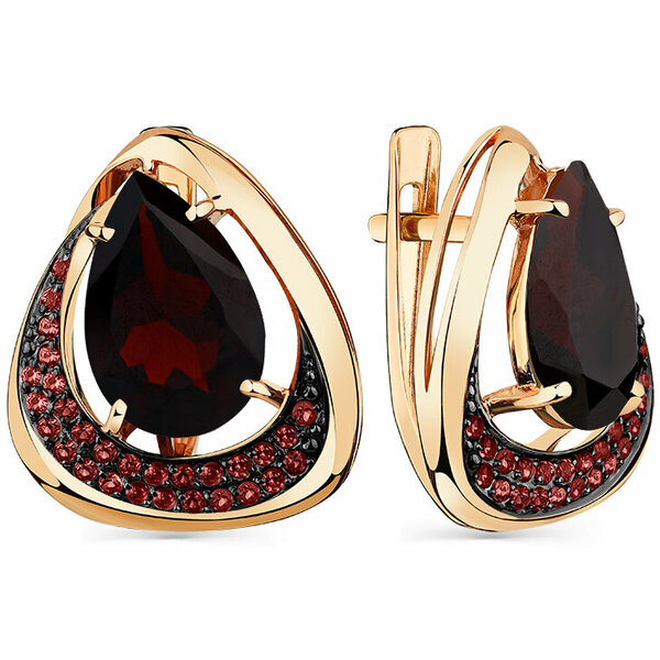 Золотые серьги с&nbsp;гранатом и&nbsp;фианитом