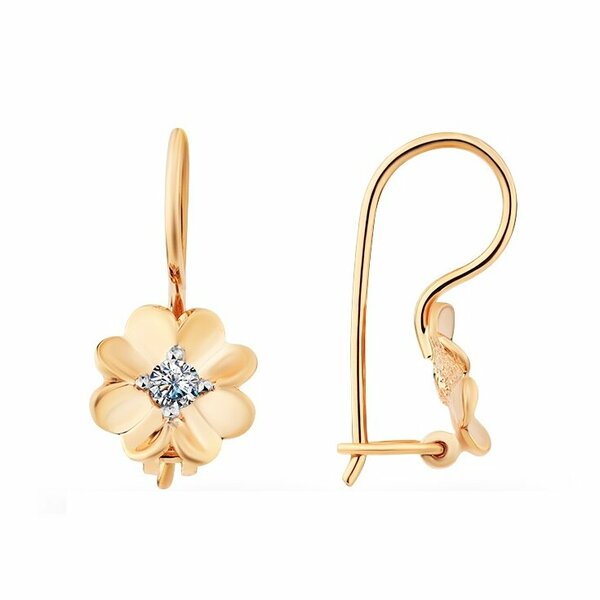 Золотые серьги детские с&nbsp;фианитом