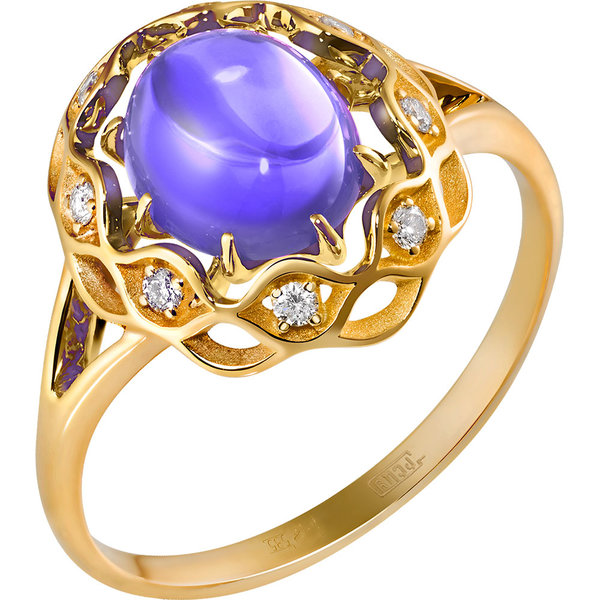 Золотое кольцо с бриллиантом и аметистом
