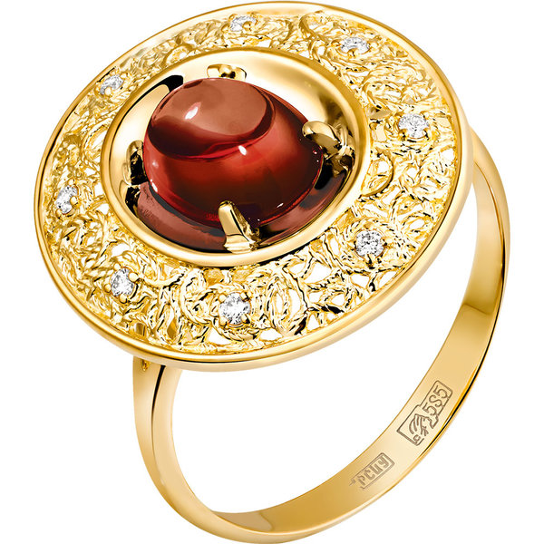 Золотое кольцо с бриллиантом и гранатом